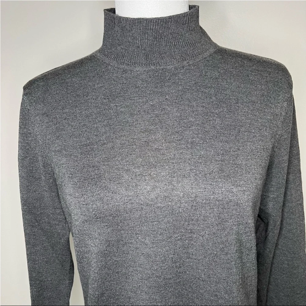 T Tahari Mockneck Sweater, Heather Graphite Gray, Large - Picture 3 of 15